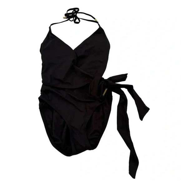 Vince Camuto V Neck Halter Wrap Tie One Piece Swimsuit Black Size 6 NWT - Picture 3 of 8
